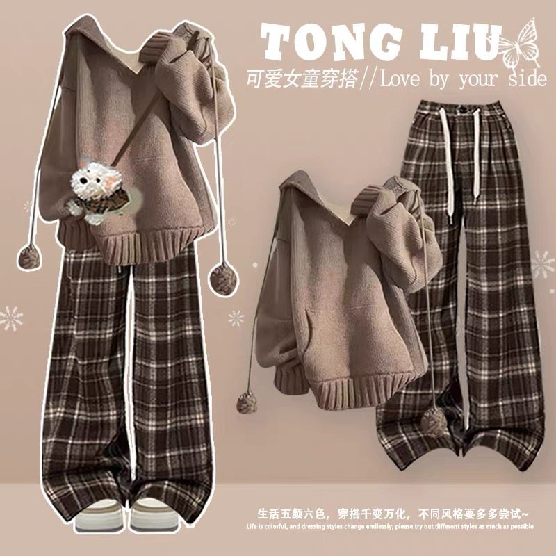 中大童流行韩系穿搭v领毛衣秋装少女多巴胺针织上衣阔腿裤两件套,童装/婴儿装/亲子装,套装,淘宝优惠券,粉丝福利购,淘宝优惠卷