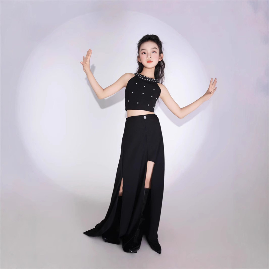 女童T台走秀表演服写真摄影生日走秀套裙女王风简约设计大气长裙