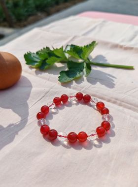 天然红玛瑙手链白水晶手串单圈饰品闺蜜生日礼物本命年