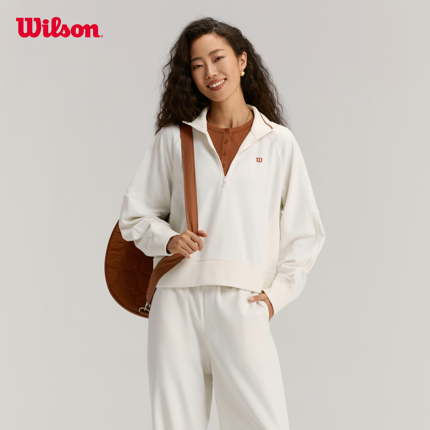 Wilson威尔胜官方25秋季新款女士复古美式立领网球半拉链套头卫衣