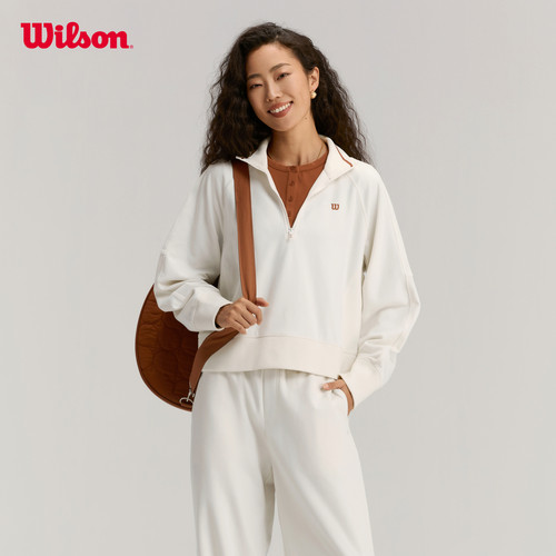 Wilson威尔胜官方春季女士复古美式立领宽松网球半拉链套头卫衣