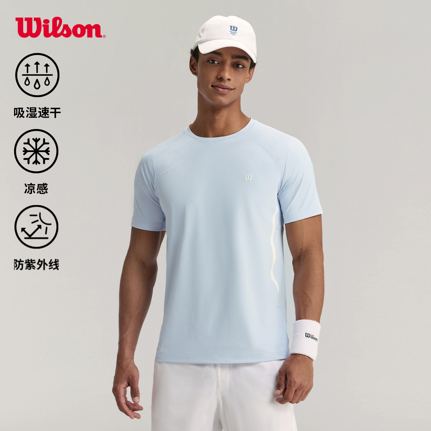 Wilson威尔胜夏季男士冲孔透气吸湿凉感网球运动圆领针织短袖T恤