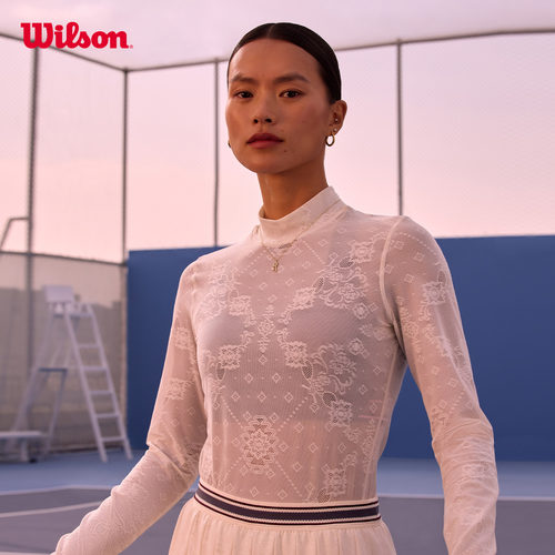 Wilson威尔胜26年春季新款女士高领蕾丝提花长袖网球运动长袖T恤