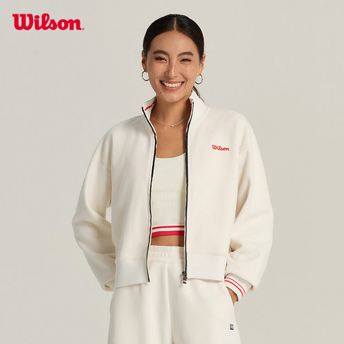 Wilson威尔胜官方冬季女士保暖短款立领双面绒针织保暖长袖外套