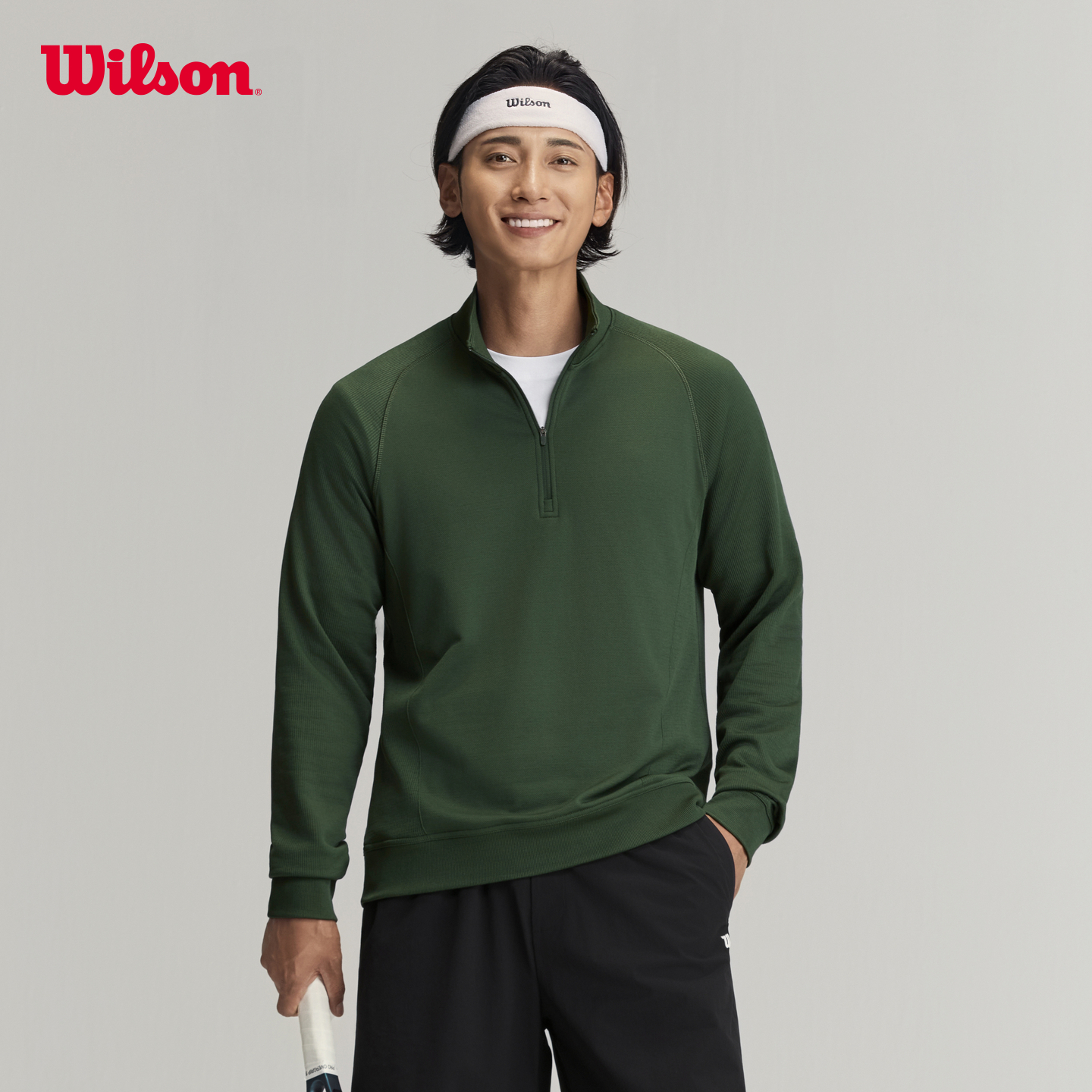 Wilson威尔胜官方25年秋季新款男士立领网球运动半拉链套头卫衣
