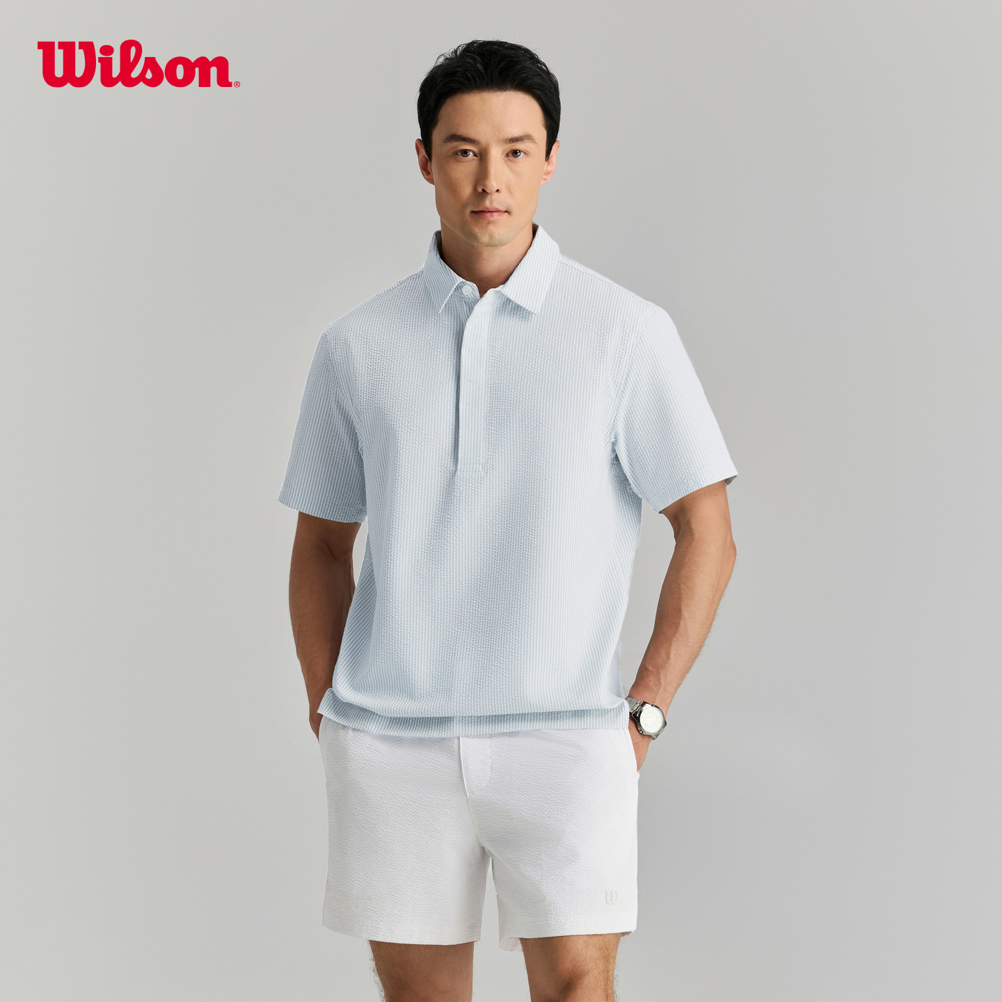 Wilson威尔胜26年夏季新款男士泡泡纱翻领宽松网球运动短袖衬衫