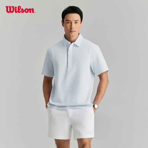 Wilson威尔胜26年夏季新款男士泡泡纱翻领宽松网球运动短袖衬衫