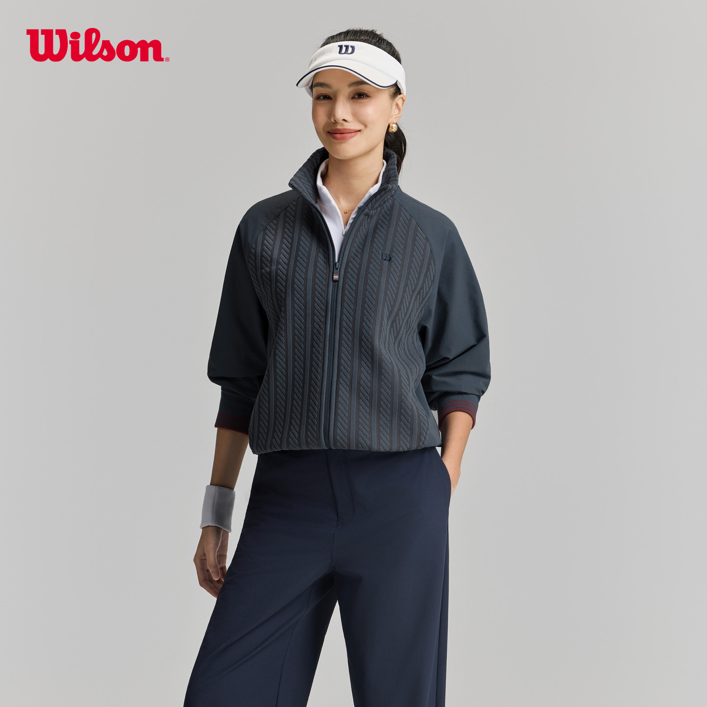 Wilson威尔胜26年秋季新款女士复古提花弹力宽松网球运动梭织外套