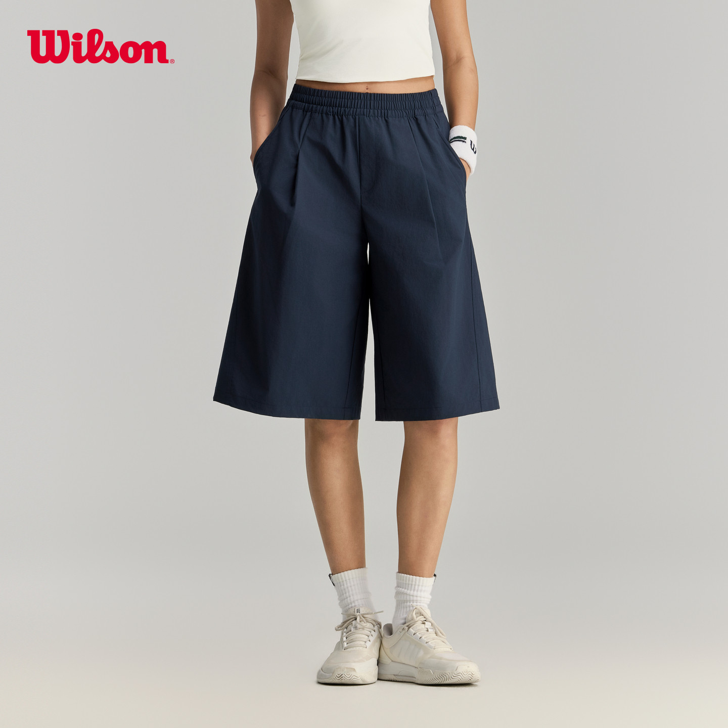 Wilson威尔胜26年夏季女士宽边松紧带阔腿宽松网球运动梭织短裤