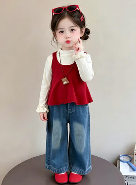 女童洋气宽松韩系春秋季牛仔裤套装宝宝2026新款时髦超好看秋天潮