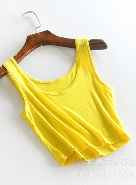莫代尔超短款裹胸露脐小背心打底防走光运动背心女夏季黄色个性潮