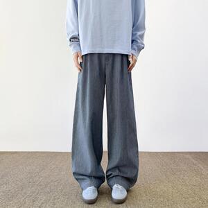 美式复古垂感工装裤男宽松慵懒阔腿裤子设计条纹休闲裤 D596/P55图片