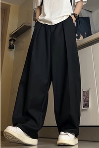 后腰松紧西裤休闲阔腿垂坠感直筒宽松西装裤拖地男女裤子D510/P60图片