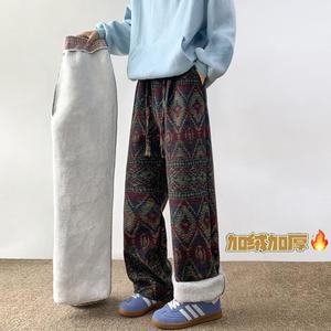民族风提花加绒保暖裤男冬季加肥码潮胖人宽松休闲拖地裤D599/P68，男装休闲裤，星座206（原A221）