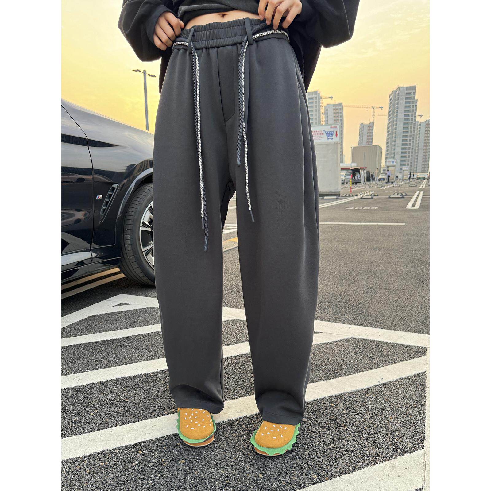 秋冬复古宽松垂感阔腿休闲裤cleanfit简约宽松卫裤男女D589/P60,男装休闲裤,星座206（原A221）