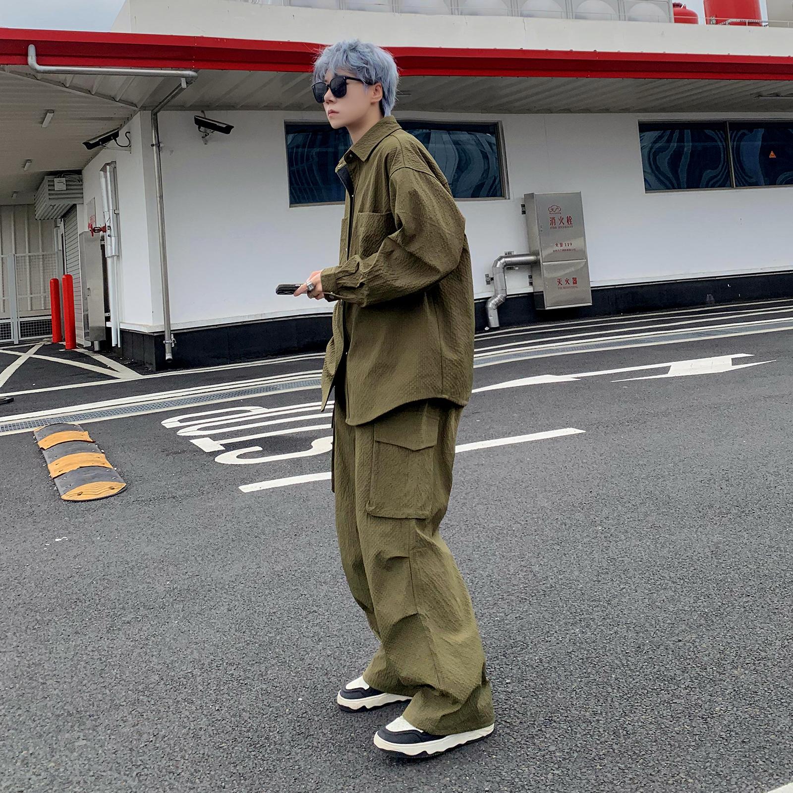 痞帅长袖套装衬衫宽松长袖衬衫长裤休闲套装上衣套装情侣TZ08/P85,男装衬衫,星座206（原A221）