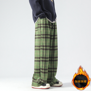 休闲格子裤秋冬毛呢利落挺拔拖地裤阔腿长裤加绒+10 D517/P45图片