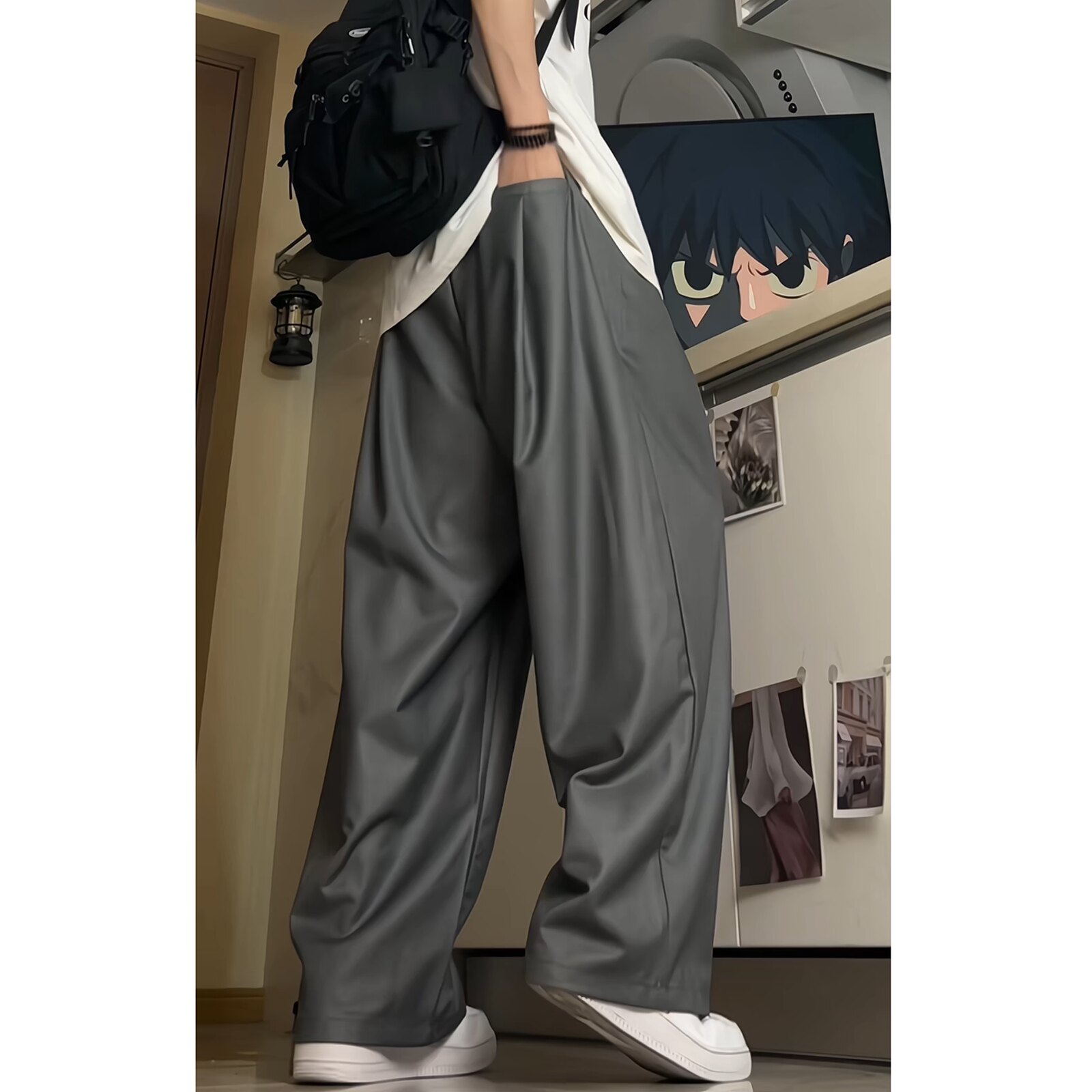 后腰松紧西裤休闲阔腿垂坠感直筒宽松西装裤拖地男女裤子D510/P60,男装西裤,星座206（原A221）
