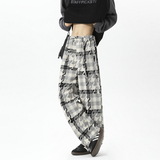 复古羊毛千鸟格裤子男秋冬季高腰宽松阔腿毛呢格子裤D595/P60，男装休闲裤，星座206（原A221）