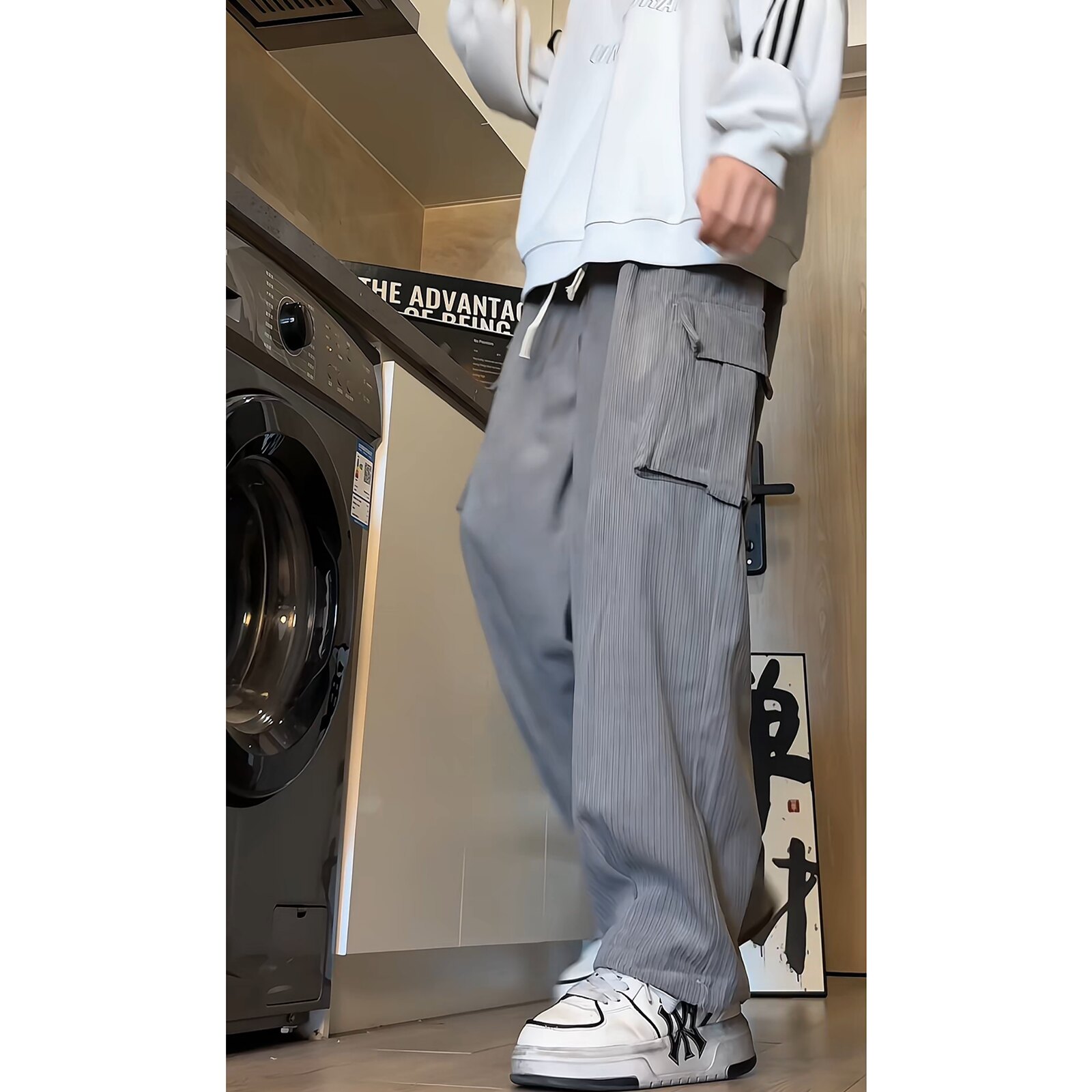 美式工装裤子男秋季新款宽松直筒多口袋阔腿裤休闲裤D507/P60,男装休闲裤,星座206（原A221）