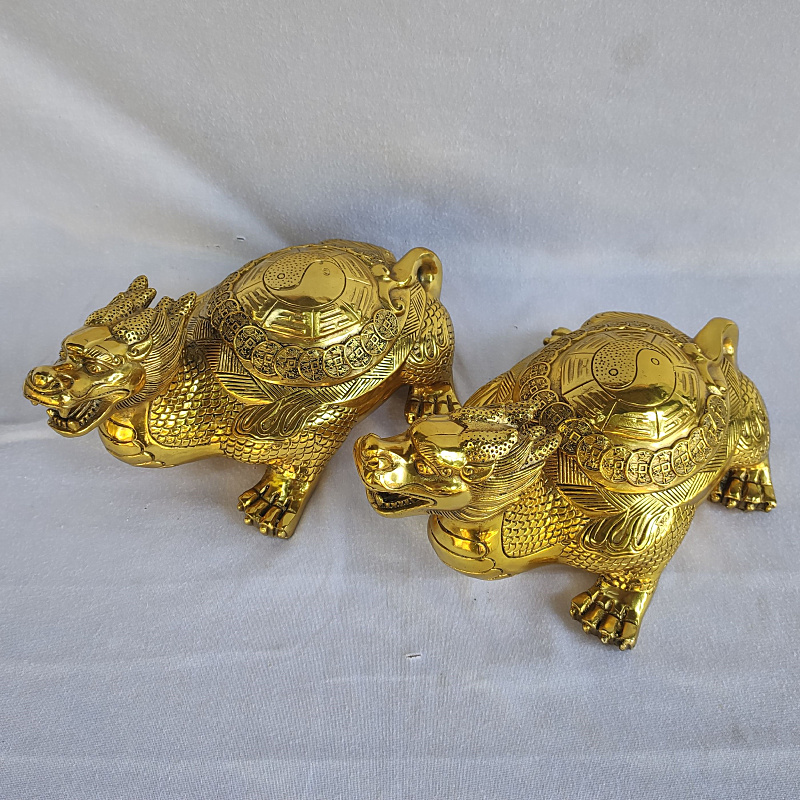 黄铜八卦龙龟一对金钱龙龟风水龟铜器工艺品摆件家居装饰品金钱龟