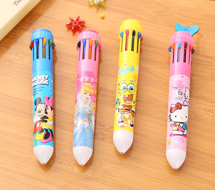 한국창작문구 귀여운 멀티컬러 볼펜 투명봉 다기능 프레스 컬러 유성펜 리필 10개