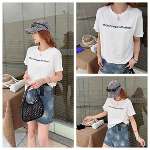短袖 时尚 T恤欧洲站休闲百搭圆领半袖 衫 女上衣 女装 宽松个性 新款