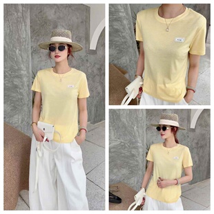 新款 衫 时尚 T恤欧洲站休闲百搭宽松圆领女上衣半袖 绣花短袖 女装