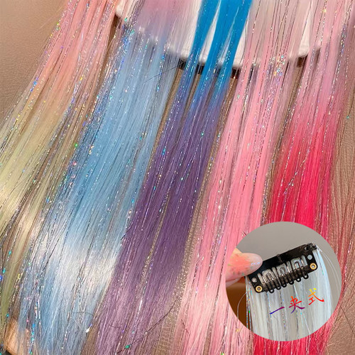 挂耳染彩色镭射假发片女团舞台一片式无痕接发神器挑染直发片可卷