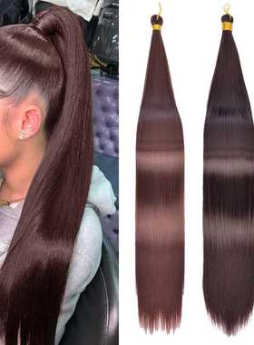 28inch加长化纤直丝发把编织发两股辫三股辫钩针发接发高温丝假发