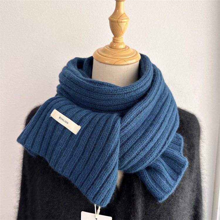 显白的藏青色！24秋冬纯色羊毛兔毛混纺针织围巾复古坑条围脖男女