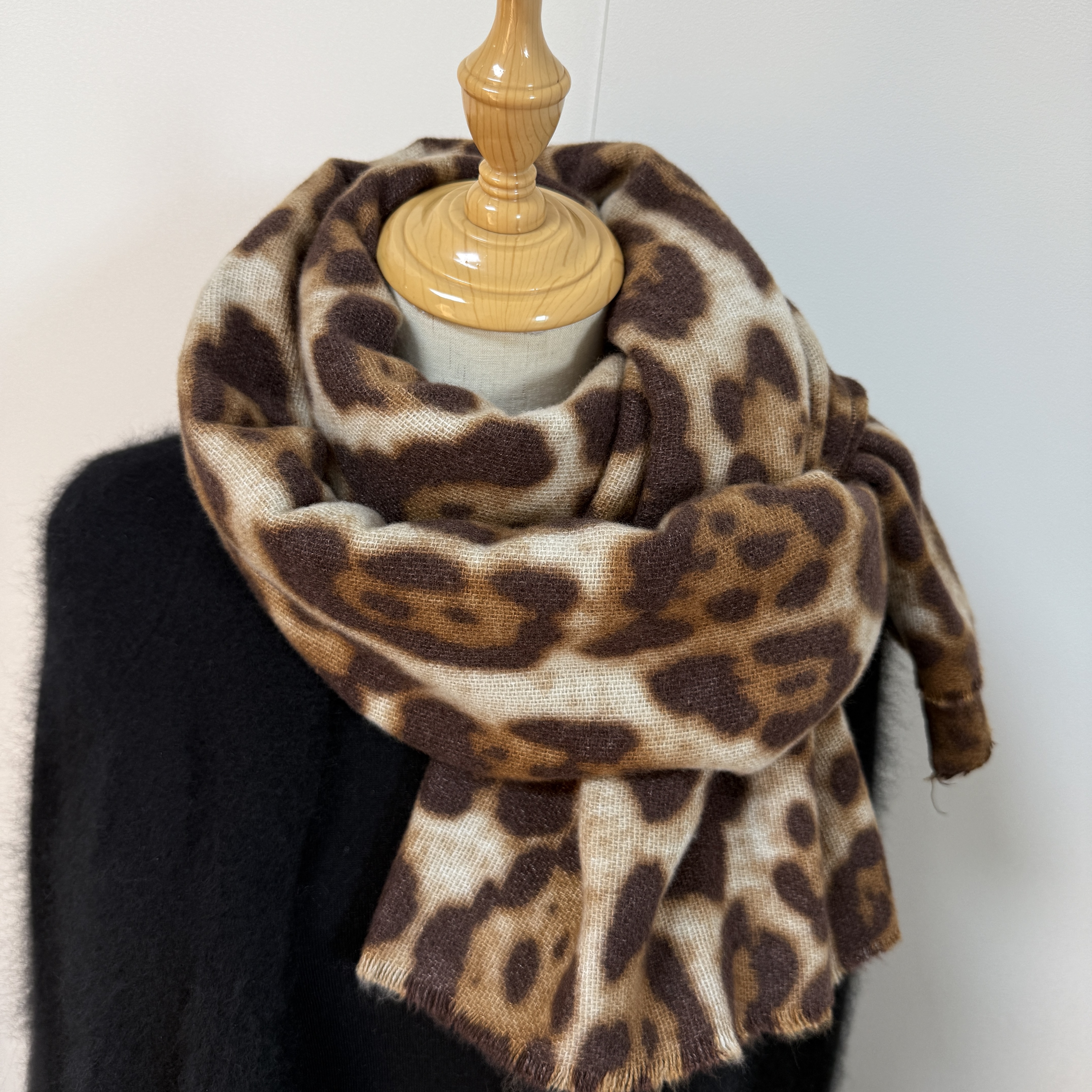 复古棕色豹纹保暖围巾!韩系百搭仿羊绒女士围巾披肩两用保暖围脖