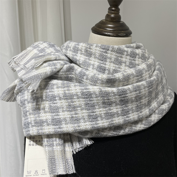 自留!外贸白色优雅编织风仿羊绒围巾女韩版冬季百搭长款披肩两用