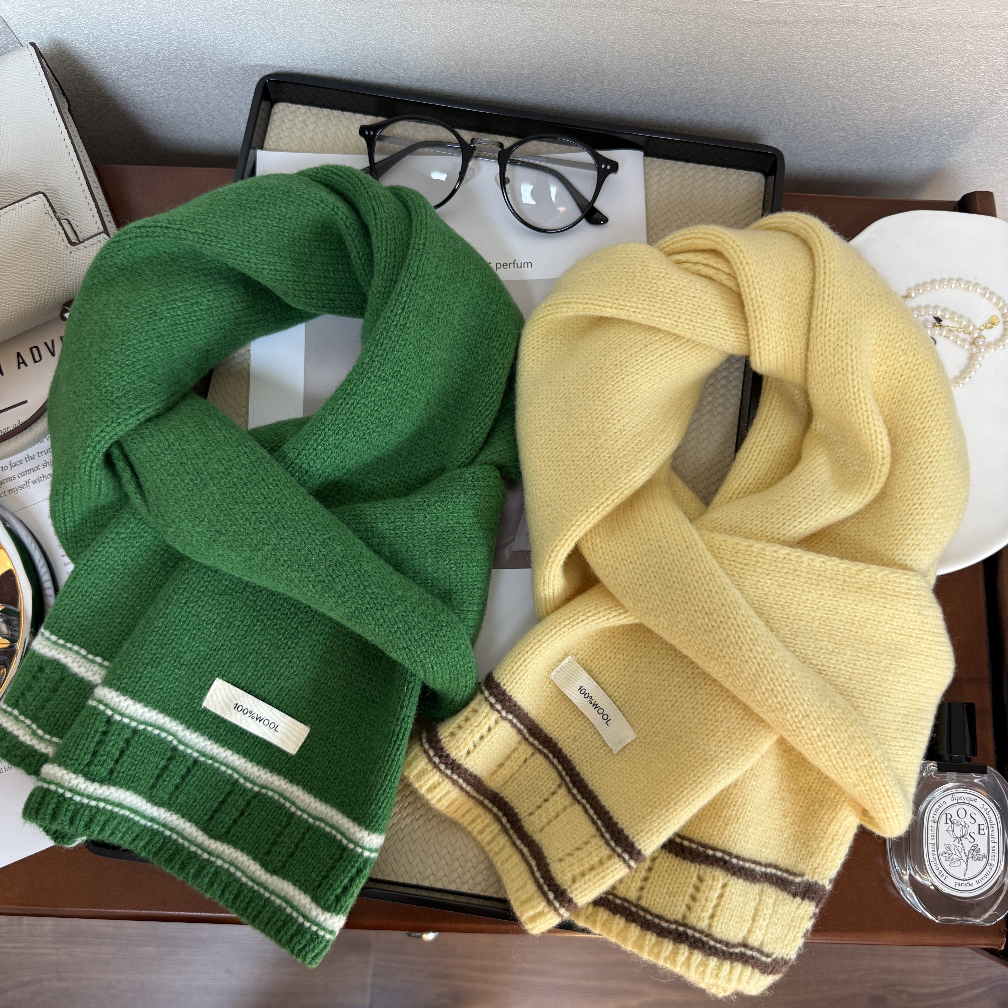 韩国代购纯色全羊毛围巾女绿色糖果色可爱百搭学生围脖保暖送礼