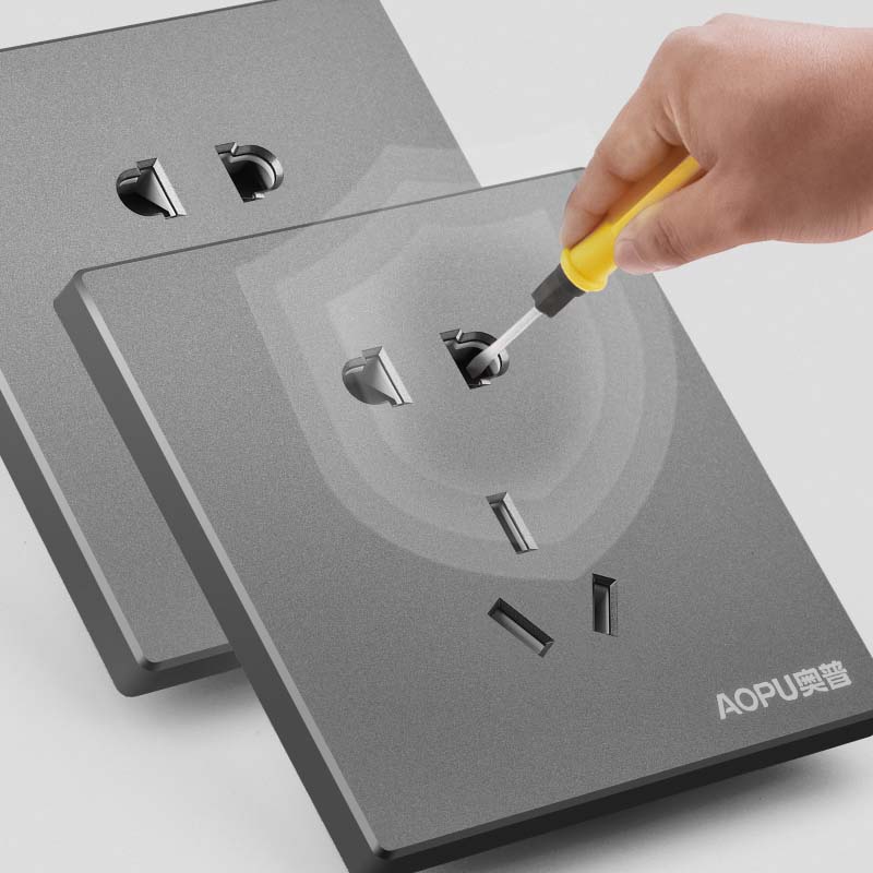 奥普开关插座面板大功率一开单开五孔枪灰色