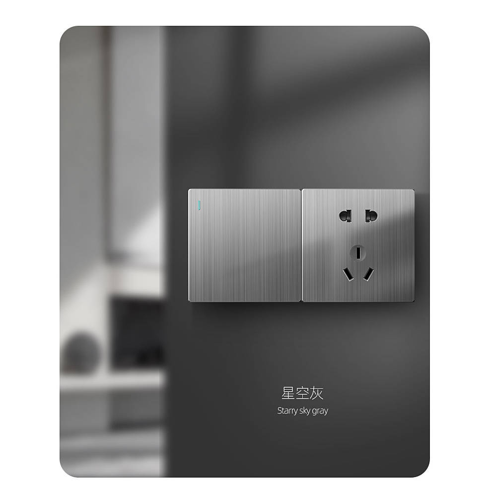AOPU奥普开关插座一开单开五孔暗装插座超薄拉丝灰