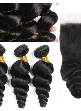 9A peruvian human hair bundles loose wave 4*4 Lace closure