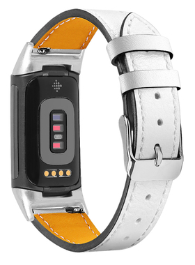 适用fitbit charge5/6运动手环头层真皮 charge3/4牛皮金属扣表带