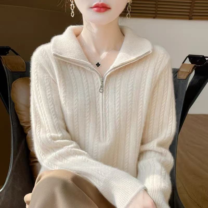 100羊毛高领翻领打底衫女2025新款内搭大码女装秋冬加厚针织毛衣