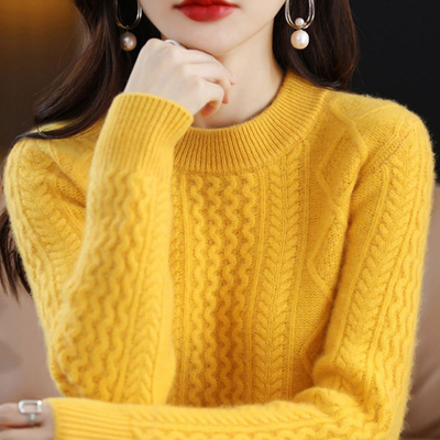 洋气圆领羊毛衫女秋冬新款100纯色妈妈针织衫宽松毛衣加厚打底衫