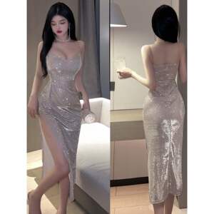 宴会礼服裙子2023新款韩版高端精致气质修身显瘦重工亮片连衣裙女
