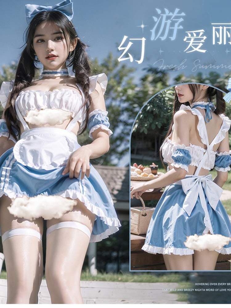 万圣节COS服蓝色爱丽丝梦游仙境少女萝莉女仆制服连衣裙角色扮演