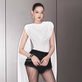 气质女神设计感飘带无袖 褶皱荡领修身 上衣酷飒气场显瘦T恤2026女