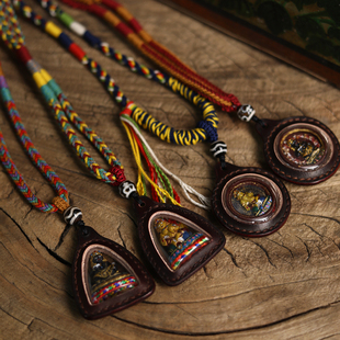 藏传立体擦黄财神黑财神牛皮乌吊坠项链手工男女情侣款一图一物