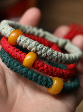 手工编织男女式棉绳蜜蜡复古手绳