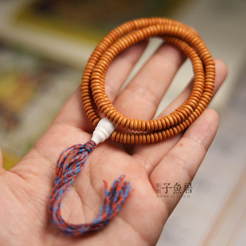 天然橄榄核5/6/8mm药片光珠108颗搭配贝壳一体佛头手链佛珠念珠