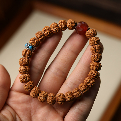 原创蟠龙纹小金刚手串陨石面复古玛瑙单圈手链男女式文玩念珠