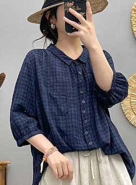 夏季中袖棉衬衫女2026新款减龄百搭衬衣气质大码上衣休闲女装2226