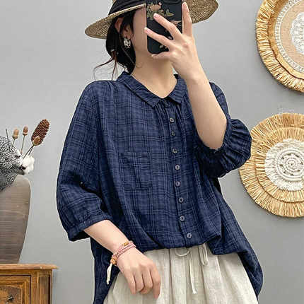 夏季中袖棉衬衫女2026新款减龄百搭衬衣气质大码上衣休闲女装2226