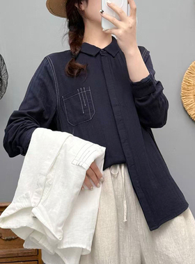 双层棉纱减龄刺绣衬衫2026春秋装长袖衬衣气质开衫女装上衣85188